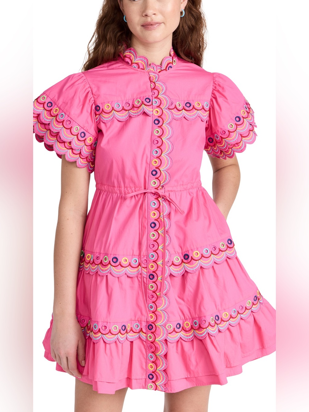 CeliaB Hot Pink Embroidered Scallop Neckline Dress
